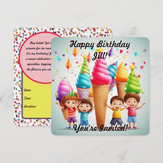 Persoonlijke ijsjehoorn uitnodiging (Voorkant / Achterkant)