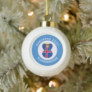 Persoonlijke IJslandse engel Hanukkah-vlag Keramische Bal Ornament