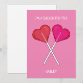 Persoonlijke 'Ik val helemaal voor jou' Hart Lolly Feestdagenkaart (Voorkant / Achterkant)