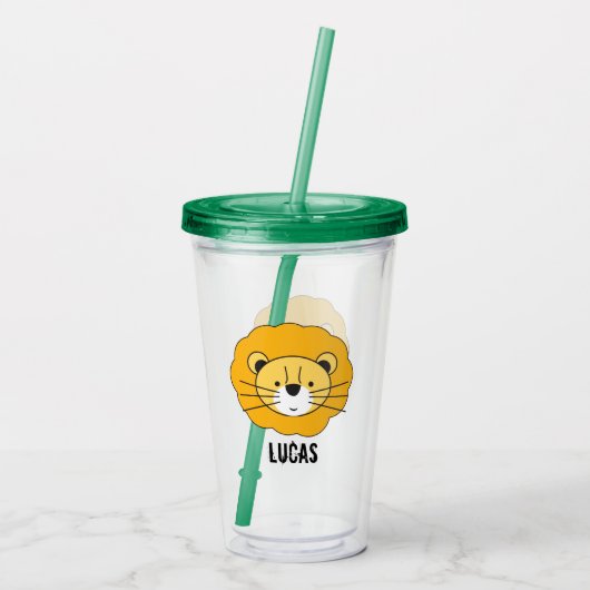 Persoonlijke illustratie Cute Safari Lion Acryl Drinkbeker (Achterkant)