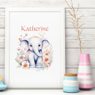 Persoonlijke Illustratie van een Baby Olifant Poster