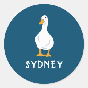 Persoonlijke Illustratie van Witte Eend in Marineb Ronde Sticker