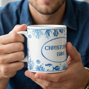Persoonlijke illustratie van zeeleven vintage afdr koffiemok
