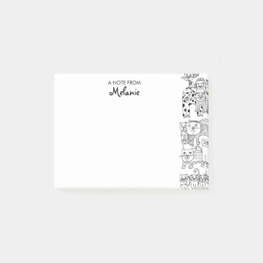 Persoonlijke Illustratie van Zwarte en Witte Katte Post-it® Notes (Voorkant)