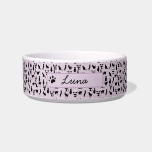 Persoonlijke illustraties van zwarte kattenhuisdie voerbakje