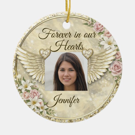 Persoonlijke 'In Memoriam' Fototemplate Keramisch Ornament (Voorkant)