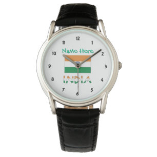 Persoonlijke India Vlag Zwarte Leren Cadeau Horloge