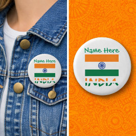 Persoonlijke Indiase Vlag Ronde Button 3,2 Cm
