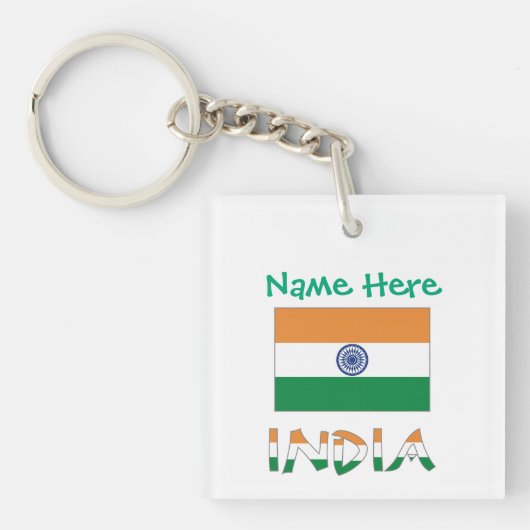 Persoonlijke Indiase Vlag Vierkant Acryl Sleutelhanger (Voorkant)