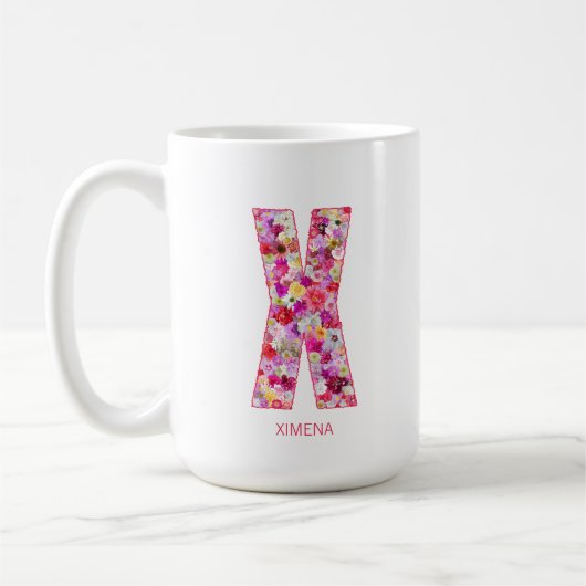 Persoonlijke Initiaal | Bloemletter X Monogram Koffiemok (Links)