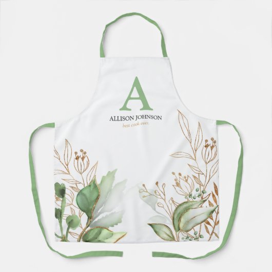 Persoonlijke Initiaal Groene Waterverf Schort (Voorkant)