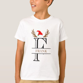 Persoonlijke Initiaal Letter F Santa Hat Antlers T-shirt