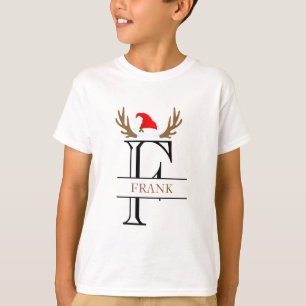 Persoonlijke Initiaal Letter F Santa Hat Antlers T-shirt
