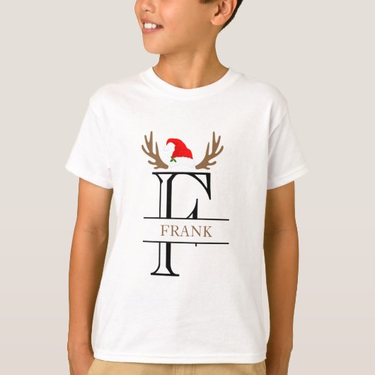 Persoonlijke Initiaal Letter F Santa Hat Antlers T-shirt (Voorkant)