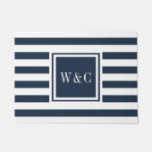 Persoonlijke Initiaal Monogram Navy Blauwe en Witt Deurmat (Voorkant)