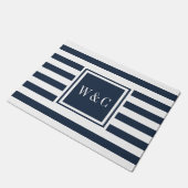 Persoonlijke Initiaal Monogram Navy Blauwe en Witt Deurmat (Schuin)