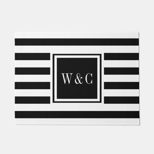 Persoonlijke Initiaal Monogram Zwart en Wit Deurmat (Voorkant)