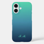 Persoonlijke Initialen Blauwe Gradiënt iPhone Hoes (Achterkant)