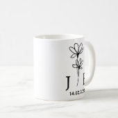 Persoonlijke Initialen, Datum Bloemstuk Koppelinit Koffiemok (Voorkant rechts)