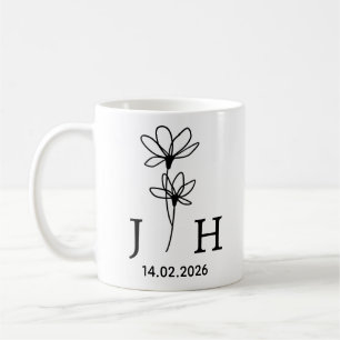 Persoonlijke Initialen, Datum Bloemstuk Koppelinit Koffiemok