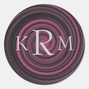 Persoonlijke Initialen Pruim Swirls Ronde Sticker