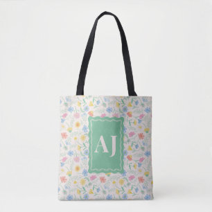 Persoonlijke Initialen Wilde Bloem Bloemstuk Boods Tote Bag