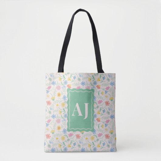 Persoonlijke Initialen Wilde Bloem Bloemstuk Boods Tote Bag (Voorkant)