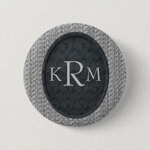 Persoonlijke Initialen Zwart Bloemmotief Monogram Ronde Button 5,7 Cm