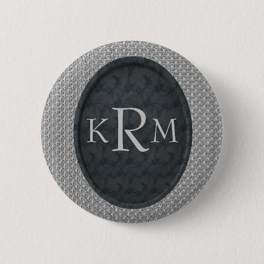 Persoonlijke Initialen Zwart Bloemmotief Monogram Ronde Button 5,7 Cm (Voorkant)