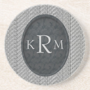 Persoonlijke Initialen Zwart Bloemmotief Monogram Zandsteen Onderzetter