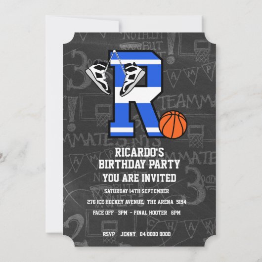 Persoonlijke initiële basketballetter R Kaart (Achterkant)