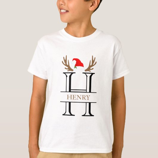 Persoonlijke initiële letter H gesplitst monogram T-shirt (Voorkant)