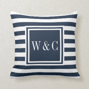 Persoonlijke initiële monogram Navy Blue Wit Kussen
