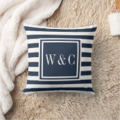 Persoonlijke initiële monogram navyblauw wit kussen (Deken)