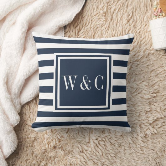 Persoonlijke initiële monogram navyblauw wit kussen (Deken)