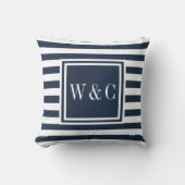 Persoonlijke initiële monogram navyblauw wit kussen (Voorkant)