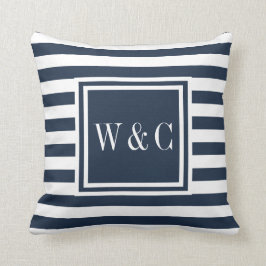 Persoonlijke initiële monogram navyblauw wit kussen