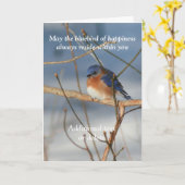 Persoonlijke Inspirerende Blauwe Vogel Van Geluk  Kaart (Gele Bloem)