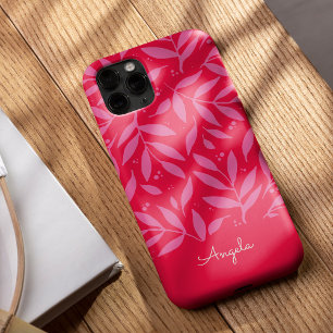Persoonlijke iPhone hoes met roze en rode bladeren 13 Hoesje