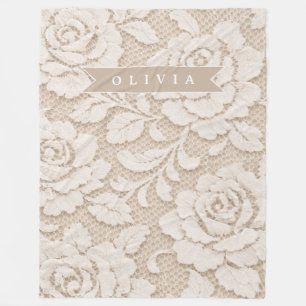 Persoonlijke Ivoor Kant Bruids- Elegante Vintage Fleece Deken