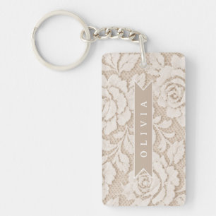 Persoonlijke Ivoor Kant Bruids- Elegante Vintage Sleutelhanger