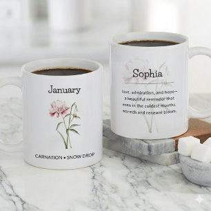 Persoonlijke januari geboortemaandbloem grote koffiekop