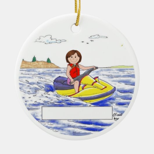 Persoonlijke jet Skier - Vrouw, bruin haar Keramisch Ornament (Voorkant)