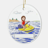 Persoonlijke jet Skier - Vrouw, bruin haar Keramisch Ornament (Links)