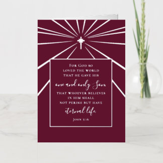 Persoonlijke Johannes 3:16 Schriftuur Bourgondiër Folie Feestdagenkaart