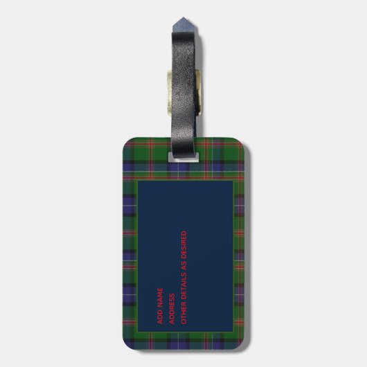 Persoonlijke JONES Tartan Heren Bagage Label (Achterkant verticaal)