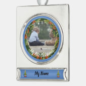 Persoonlijke Jongen Baby's eerste kerstversiering Verzilverd Banner Ornament (Links)