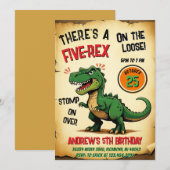 Persoonlijke Jongen Dinosaurus Verjaardag Vijf-Rex Kaart (Voorkant / Achterkant)