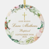 Persoonlijke jongen Girl Baptism Foto Rozen Floral Keramisch Ornament (Voorkant)