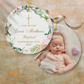 Persoonlijke jongen Girl Baptism Foto Rozen Floral Keramisch Ornament